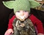 Hand Crochet Yoda Hat - Available In Size: Newborn - 0/3mo - 3/6mo - 6/12mo - Photo Prop