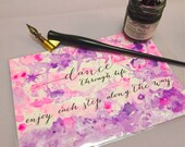 Handmade framed inspirational quote with handwritten calligraphy and watercolor painting, wall decor art