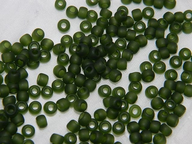 Toho Trans. Frosted Olivine Glass Seed Beads sz 6 20gr