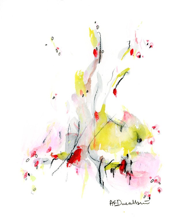 Abstract Expressionist Art Original Painting  8x10 colorful gift for her under 50 art for kitchen yellow pink