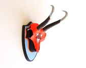 NEON RED & BLUE, duck egg, silver geometric aztec navajo arrow triangle painted deer skull and antlers horns - taxidermy gift for him