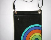 iPad Sleeve Case Sling Bag Shoulder Purse Cross Body  Travel Purse  zipper pocket  mixed fabrics in Durk Gray  with raimbow circles