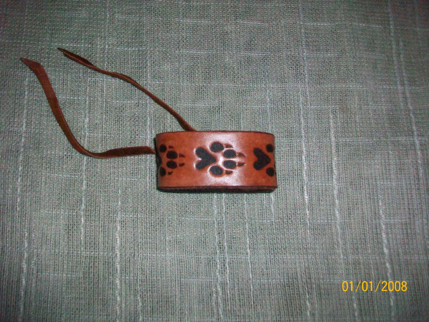 OOAK Handmade Leather Wolf Paw Print Cuff Bracelet