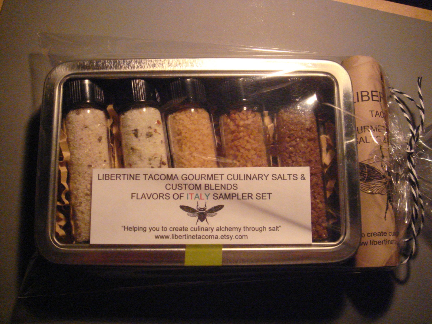 5 Vial Gourmet Culinary Salts & Blends Flavors of Italy Sampler Set In Metal Box