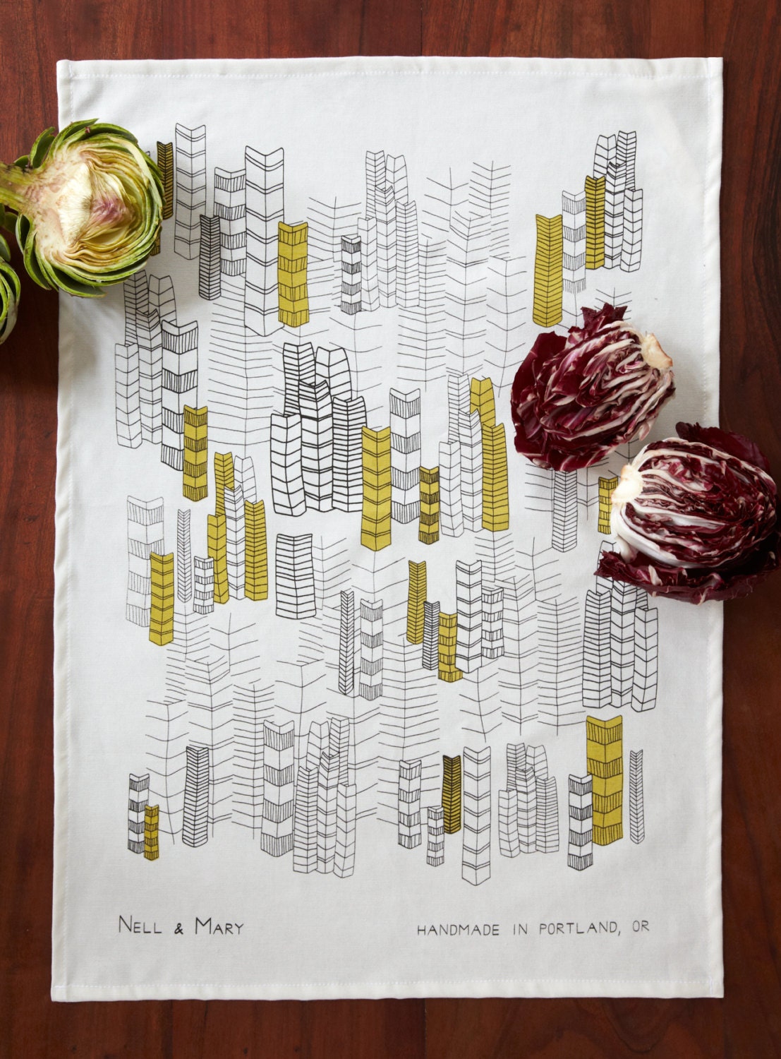 Feather Cities Tea Towel - Gold