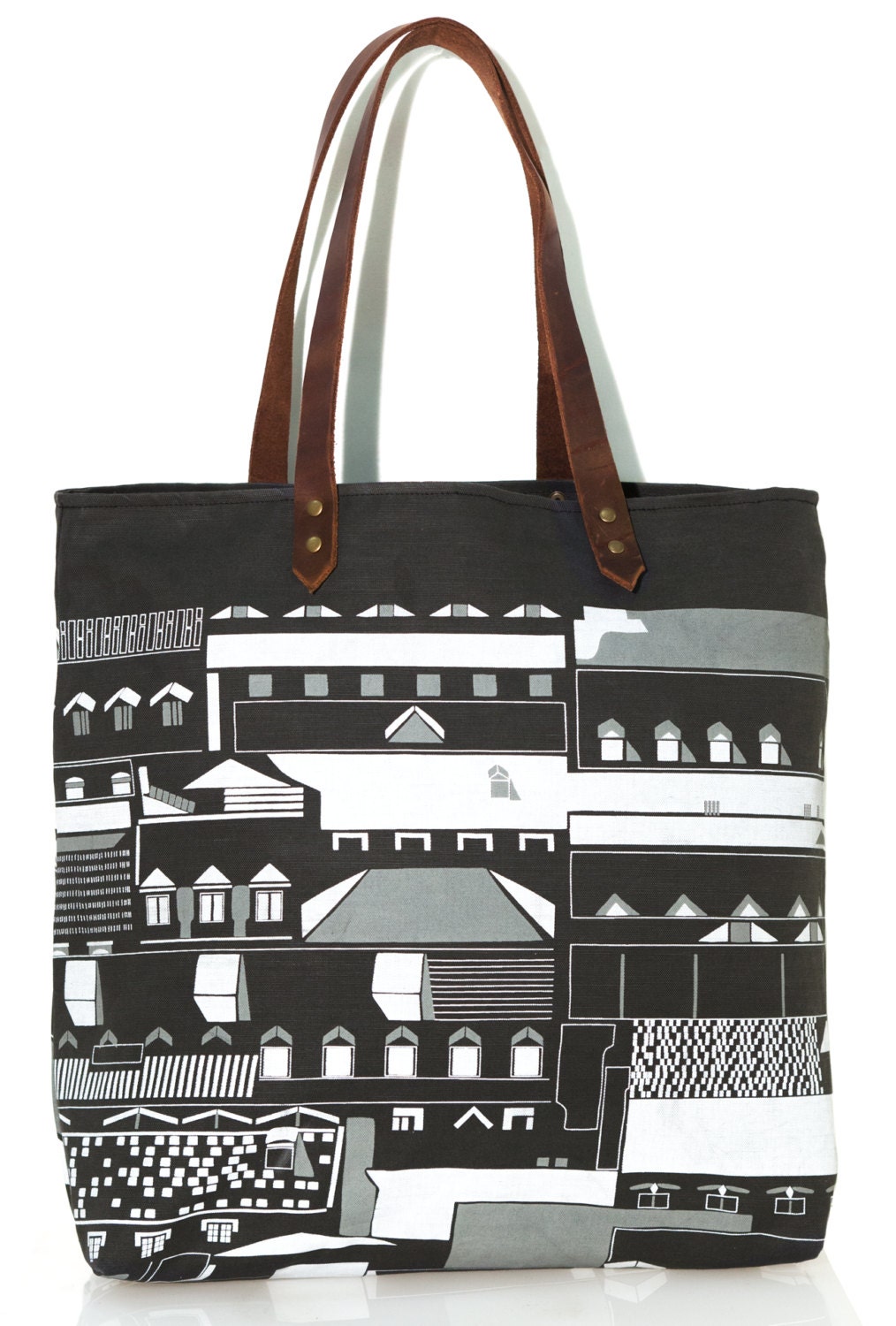Organic Roofline Tote Bag - Gray with White