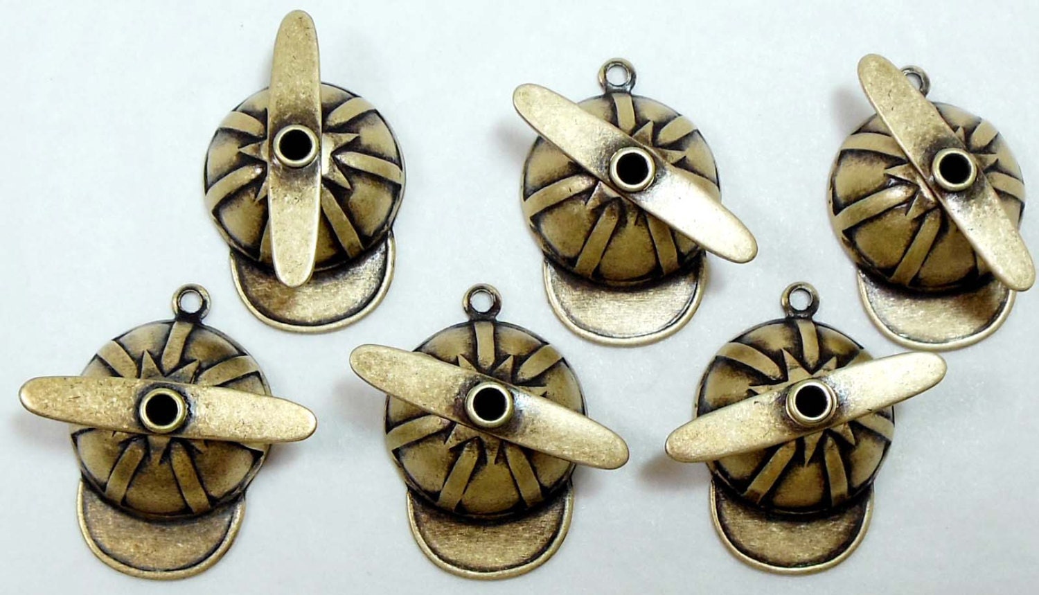 Beanie Cap Charm With Twirling Propeller, Brass Ox, Dark Brass,Item03557