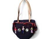 Vintage Colorful Southwest Style Purple Woven Sisal Tote Handbag