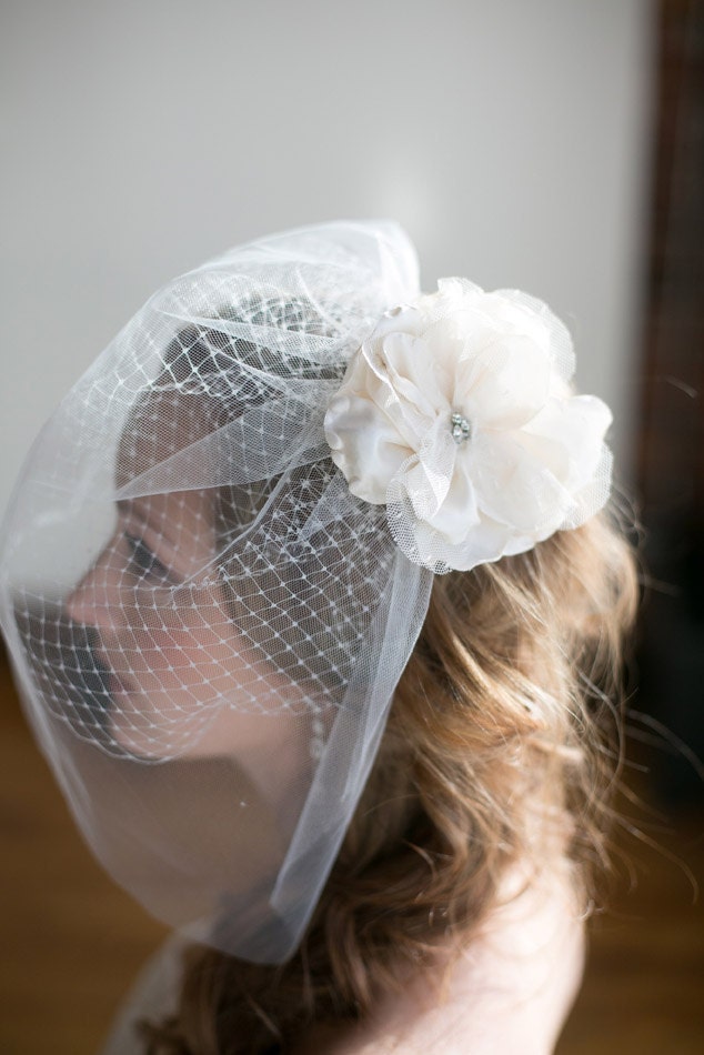 Double Layer Birdcage Veil - White or Ivory Tulle & Netting
