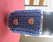 Morning Glory Blue Coffee Cozy with Butterfly Heart Buttons