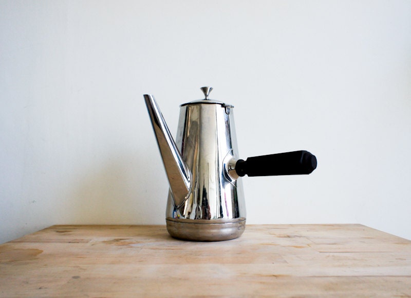 Vintage French Coffee Pot // Stainless Steel / French Country / Silver metallic / rustic decor / camping cabin // men guy man him dad father