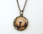 Dandelion Necklace - Rustic Sepia Wildflower Nature Brown White Photo Pendant Jewelry - CharleneSevier
