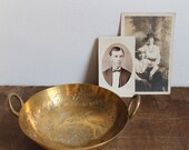 Vintage Brass Bowl with Floral Engraving Handles