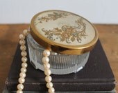 Vintage Glass Vanity Jar with Floral and Gold Lid