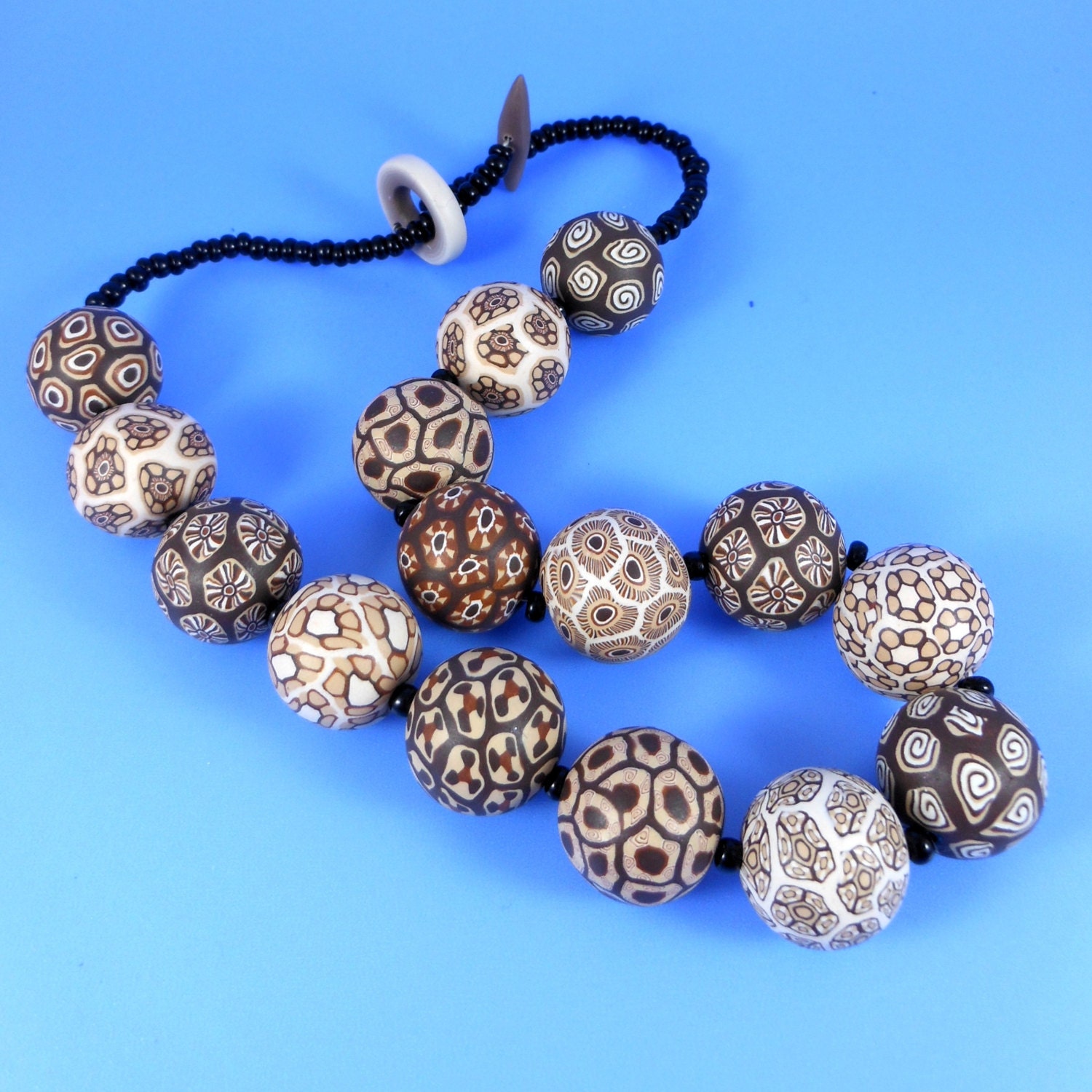 Medium bead chocolate, gold/ brown and ivory bead necklace