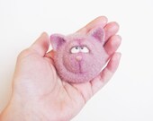 Pink Cat Magnet. Needle felted toy. Pink White Paastel Home decor. Gift under 25  Mother's Day.