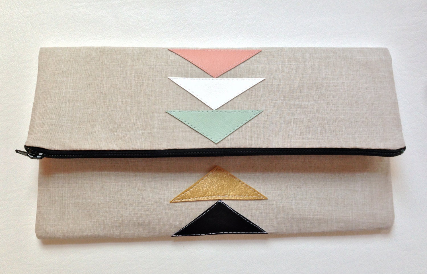 Geometric Linen Fold Over Zipper Clutch