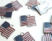 10 USA American waving flag enamel charms antique silver 23x24mm DB12154