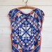 Electric blue Tunic top ethnic style, tshirt tribal printed design, reversible side, short batwing sleeves