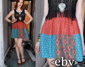 Vintage 90s does 70s High Waisted Patchwork Hippie Boho Mini Skirt XS S M