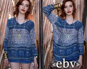 Vintage 70s Hippie Boho India Babydoll Tunic Top S M L