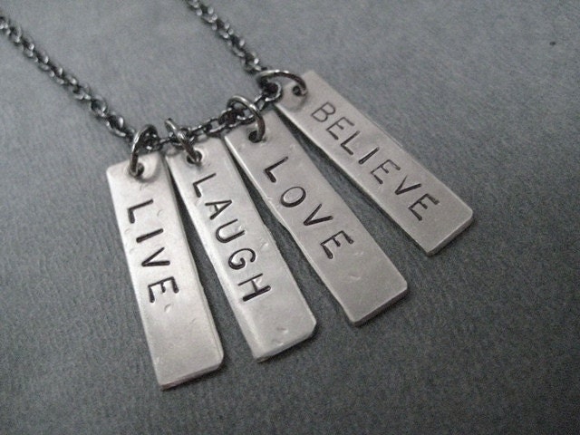 LIVE Laugh Love BELIEVE- Inspirational Necklace on 18 inch gunmetal chain - Love Jewelry