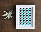 Tribal Wall Decor - Triangle Art Print - Black, Teal, Aqua, Taupe - 5x7