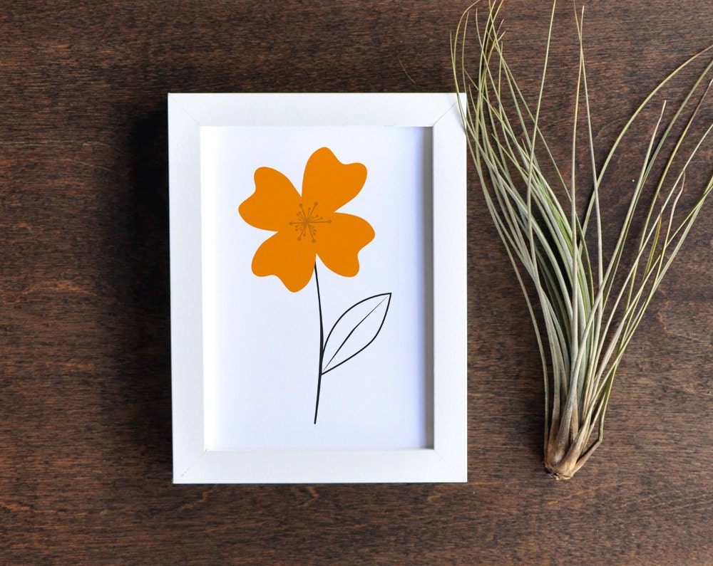 Retro Floral Print - California Poppy Wall Art - 5x7 Living Room Decor by Retro Menagerie