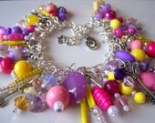 Bracelet -Altered art SPRING KEYS- Bohemian Gypsy Easter or Summer charm bracelet  Boho Shabby Upcycled OOAK New