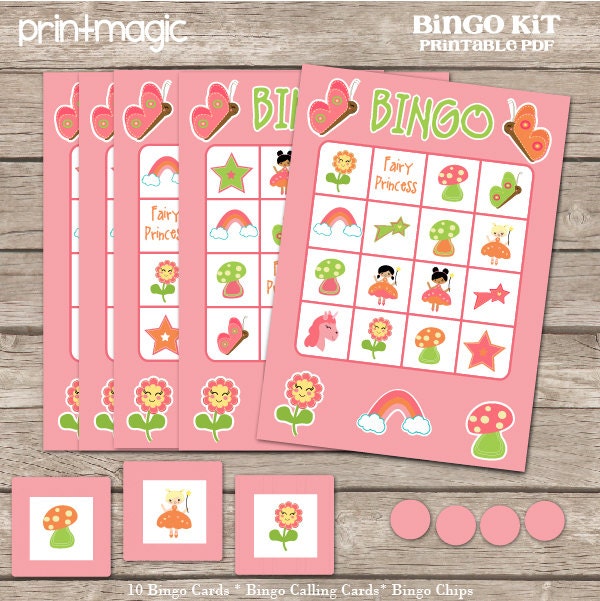 Instant Download Fairy Princess Bingo Printable Party Game - Printable PDF