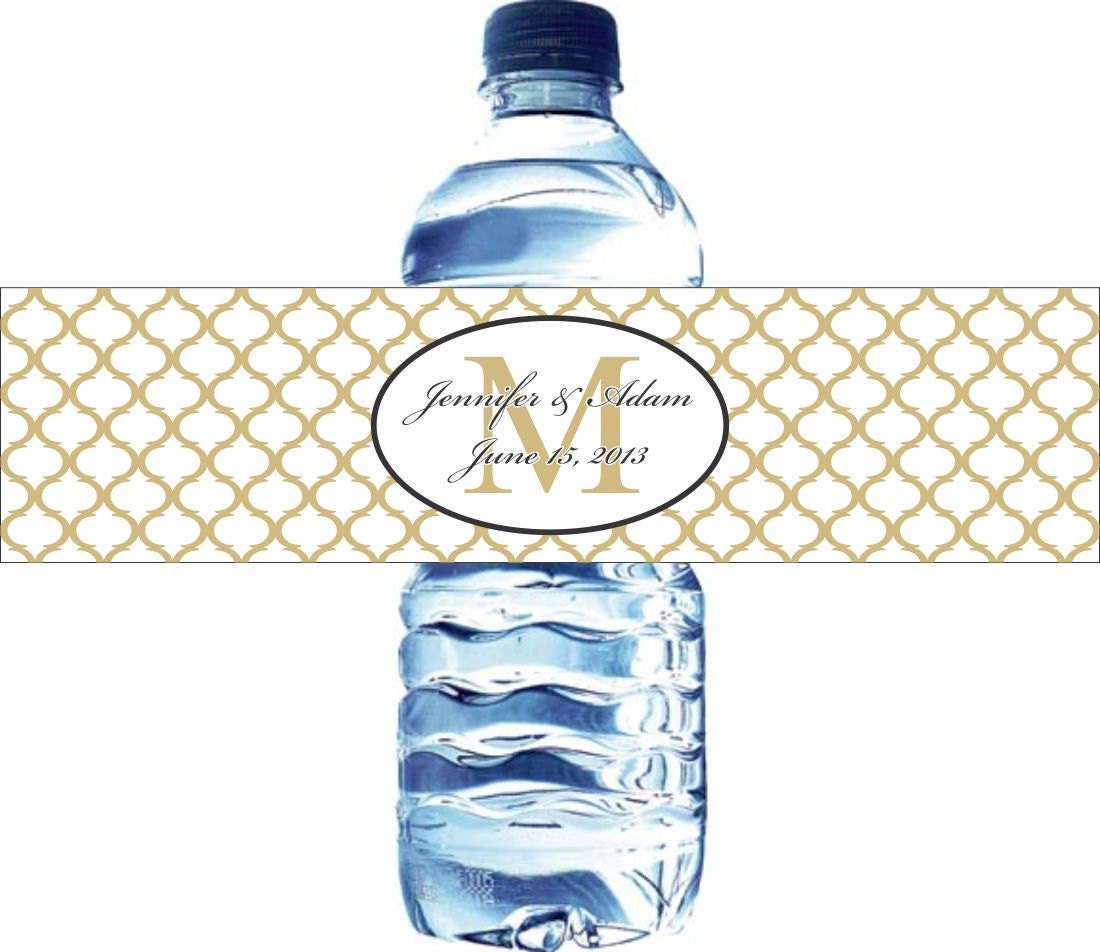 100 Wedding Water Bottle Labels - 8" x 2" Quatrefoil Pattern Labels Printed with your wedding colors Il_570xn