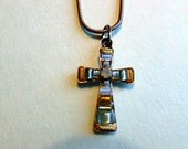 Petite OOAK Pewtertone with Beads Vintage Cross with Neckchain
