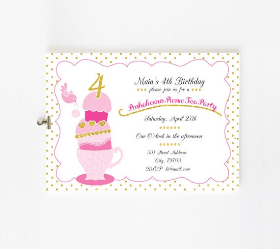 Girls PINKALICIOUS custom Birthday - gold glitter - personalized - printable DIY invite
