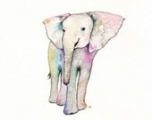 ACEO Elephant / watercolor print  / gray / Print