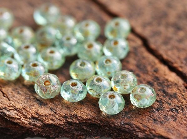 Czech glass beads Moss green with picasso finish spacers - 3x5mm - 35Pc - 0658