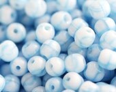 Czech beads, white and blue nautical round spacers, glass, druk - 4mm - approx.70Pc - 0662