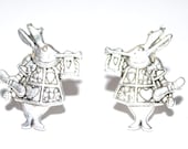 White Rabbit Earrings Dangle or post earrings- Alice in Wonderland Queen of Hearts Paint the roses red Steampunk Disney jewelry gift