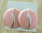 Vintage Earrings Goldtone and Peachy Pink Enamel Round Pierced