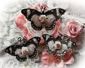 Butterfly Set My Romantic Heart Glitter Glass Butterflies Scrapbook Embellishment Tag, Card, Mini Album, Wedding