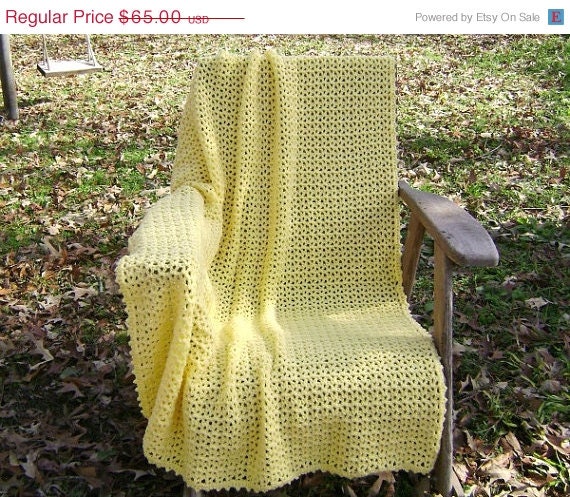 ON SALE Crochet Afghan Throw Blanket Lap Blanket Lemon Chiffon Yellow