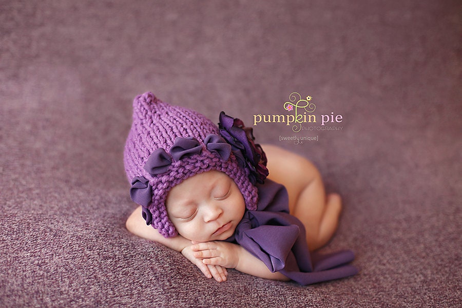 Purple Pixie Bonnet, Newborn Size, Photo Prop