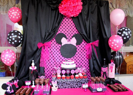 MINNIE MOUSE  Inspired Party Printables- Complete Package Black And Pink Mouse Theme Birthday Collection - Krown Kreations