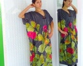 2X Clothing Gray Floral kaftan ,Cotton long dress, beachwear, spa robe,for mothers, to your beloved, for pregnant, Perfect casual dress.