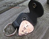 Personalized Copper Hand Stamped Guitar Pick - Mens Gift - Custom Guitar Pick with Leather KeyChain Holder