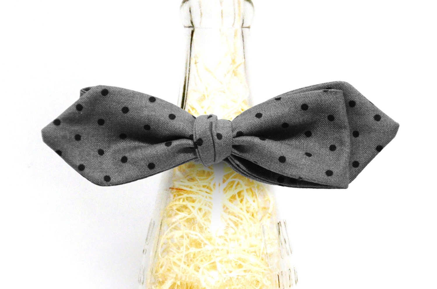 Handmade Dark Gray Polka Dot Self Tie Bow Tie