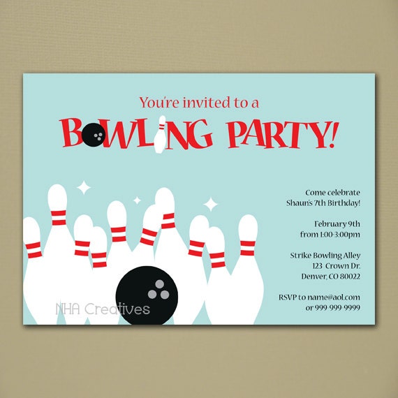 Bowling Brithday Invitation - Personalized DIY Printable Digital File