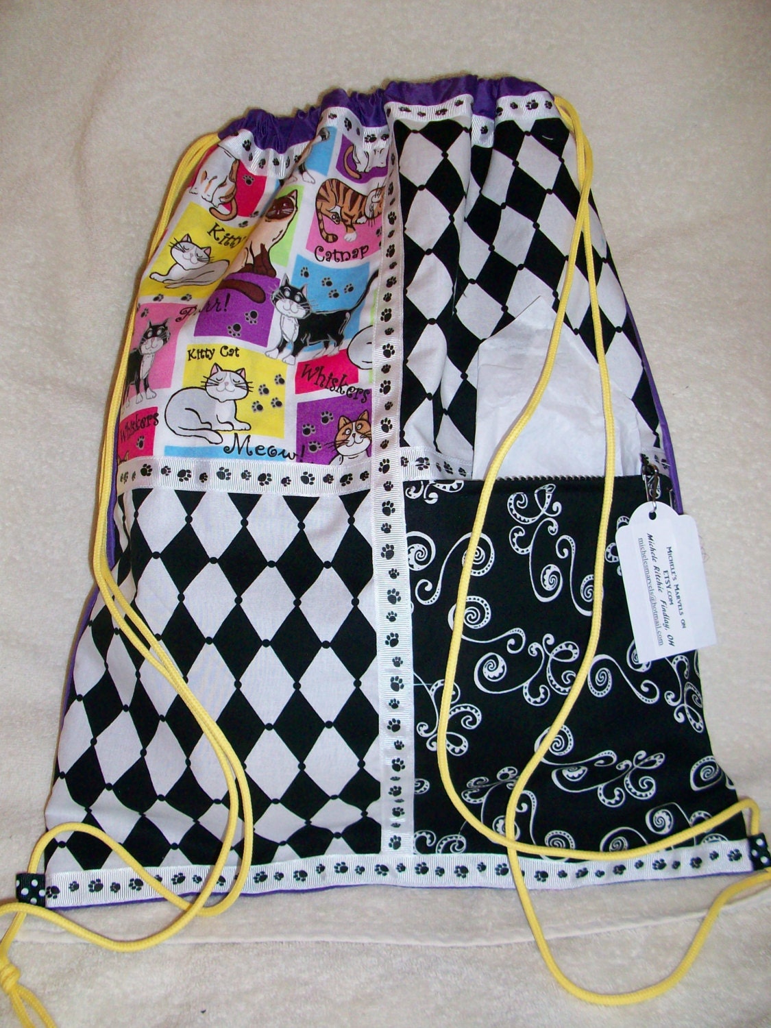 adorable cats drawstring backpack with front zipper pocket