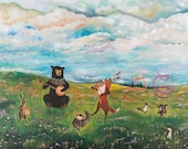 Spring Jubilee, birthday card, forest animals, dancing animals, Easter card, Passover card, spring