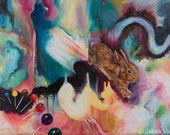 Artwork, print, painting, lollipops, bunny, love, lucky, rainbow color