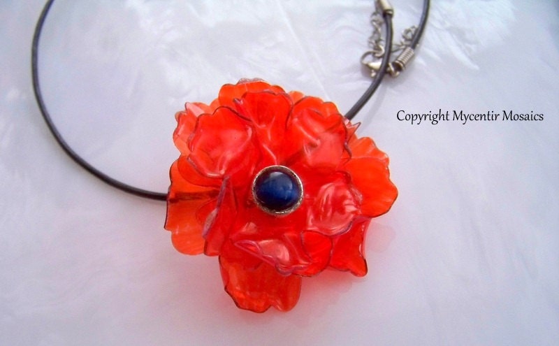 Orange Flower Pendant (Recycled Water Bottle)